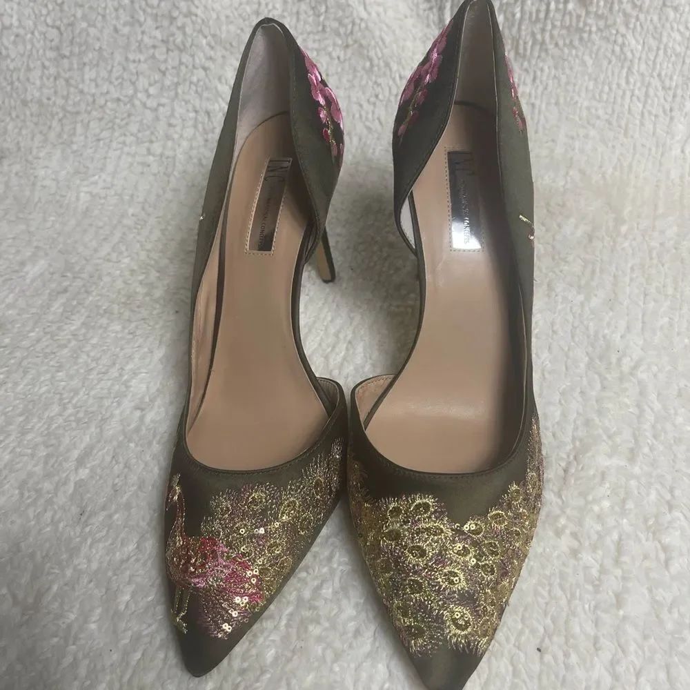 INC International Concepts Olive Floral Embroidered Heels - Picture 2 of 12